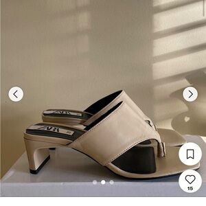 Zara Beige nude Women's Heeled Sandals thong mules kitten heel